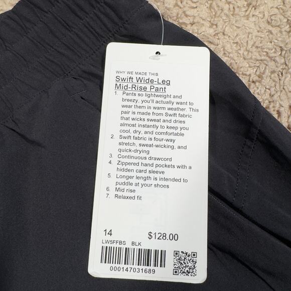 Lululemon Women’s Size 14 Black Swift Wide Leg Mid Rise Pants Relaxed Fit NWT - Picture 3 of 8